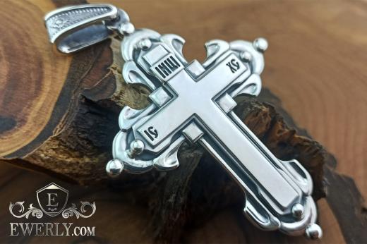 Крест без распятия с надписью GOD SAVE US из серебра, фото