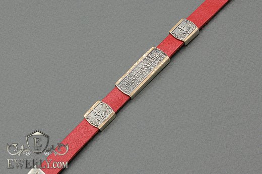 Leather bracelet with sterling silver, фото