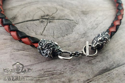 Leather bracelet with silver, фото
