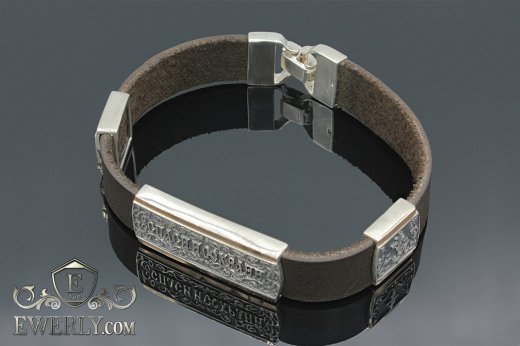 Leather bracelet with sterling silver, фото