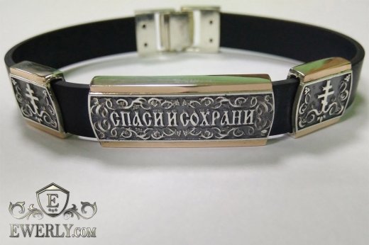 Leather bracelet with sterling silver, фото