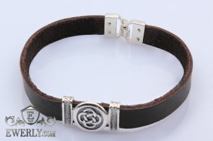 Leather bracelet with sterling silver, фото