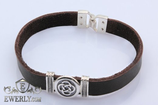 Leather bracelet with sterling silver, фото