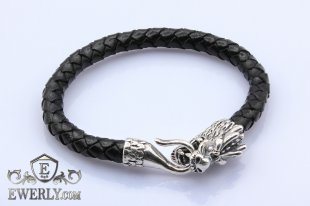 Leather bracelet with silver, фото