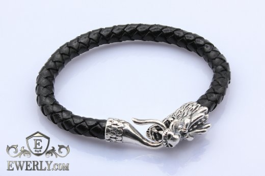 Leather bracelet with silver, фото